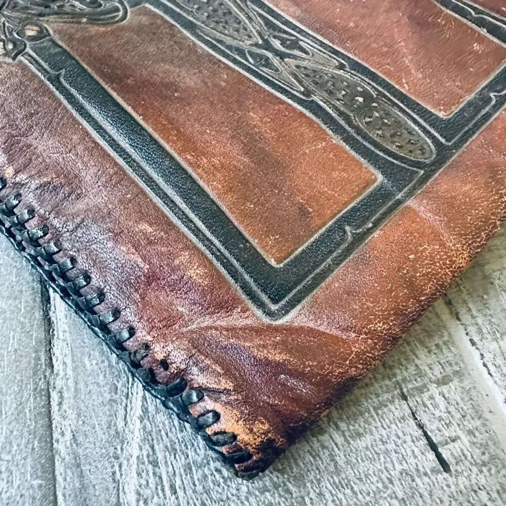 Amity Vintage Antique Leather Tooled Wallet Pouch Bag